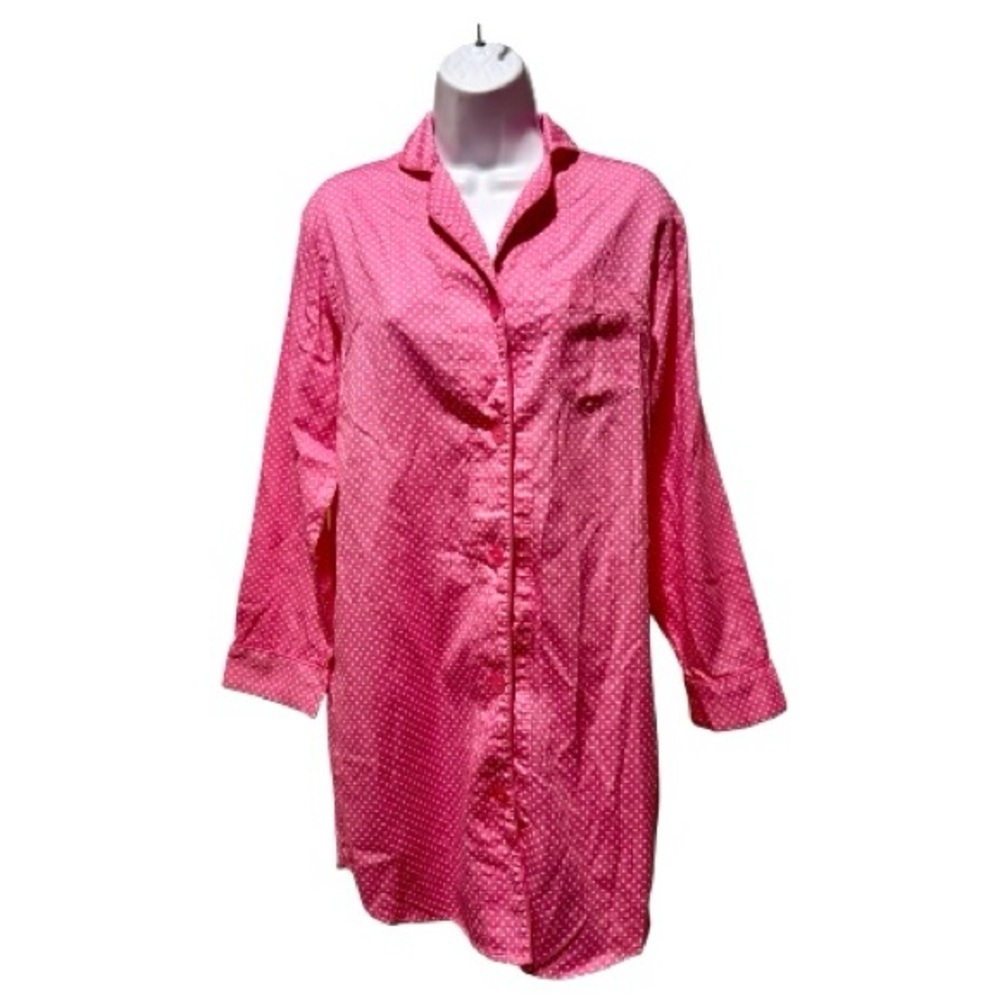 Adonna Pink Polka Dot 100% Cotton Button Down Sleepshirt Size M